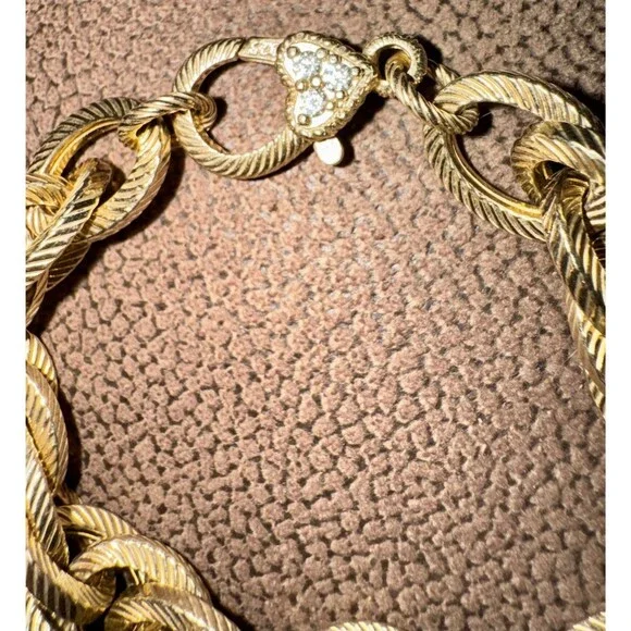 Judith Ripka Bracelet Triple Oval Link Gold Vermeil 925 Silver Cz' Heart 7.5 - Picture 3 of 4